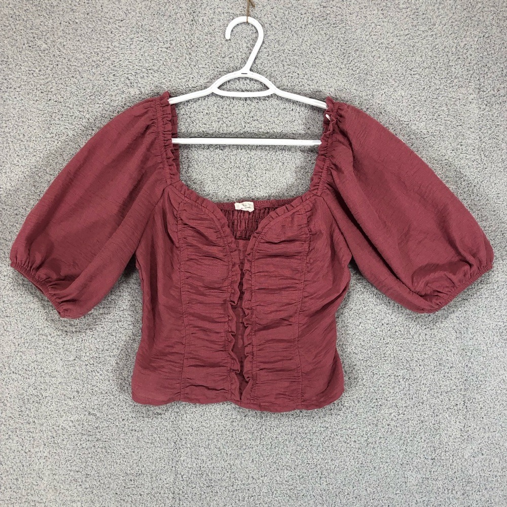 Sienna Sky Dusty Rose Puff Sleeve Blouse Size M Elastic Back Feminine